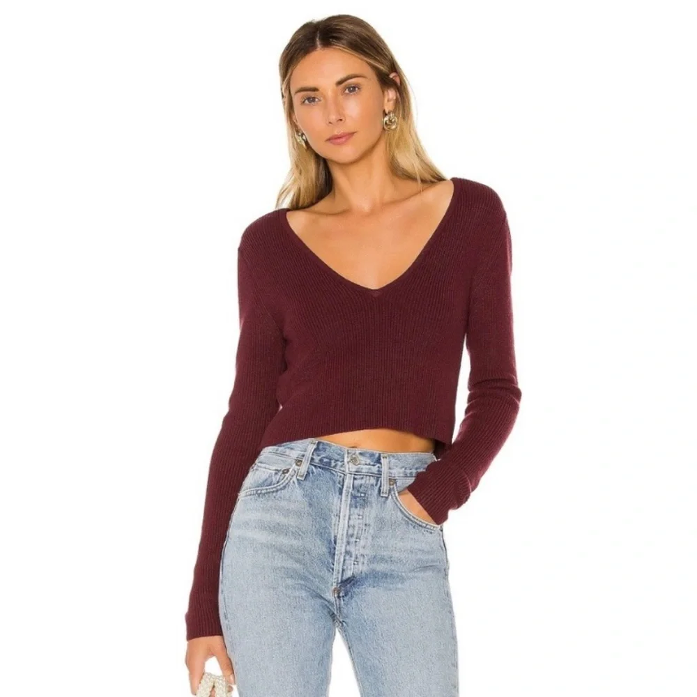 Lovers + Friends Cropped Cutout Twist Sweater in Merlot Dark Red size Small